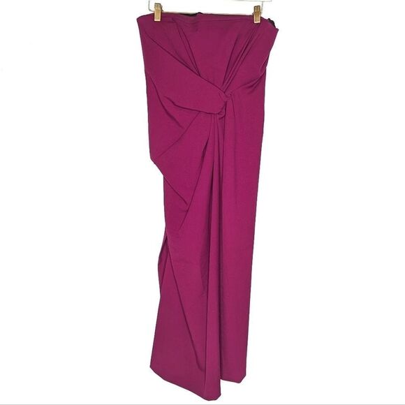 ZARA Strapless Draped Purple Plum Cocktail Bridal Side Slit Midi Dress - Picture 2 of 9